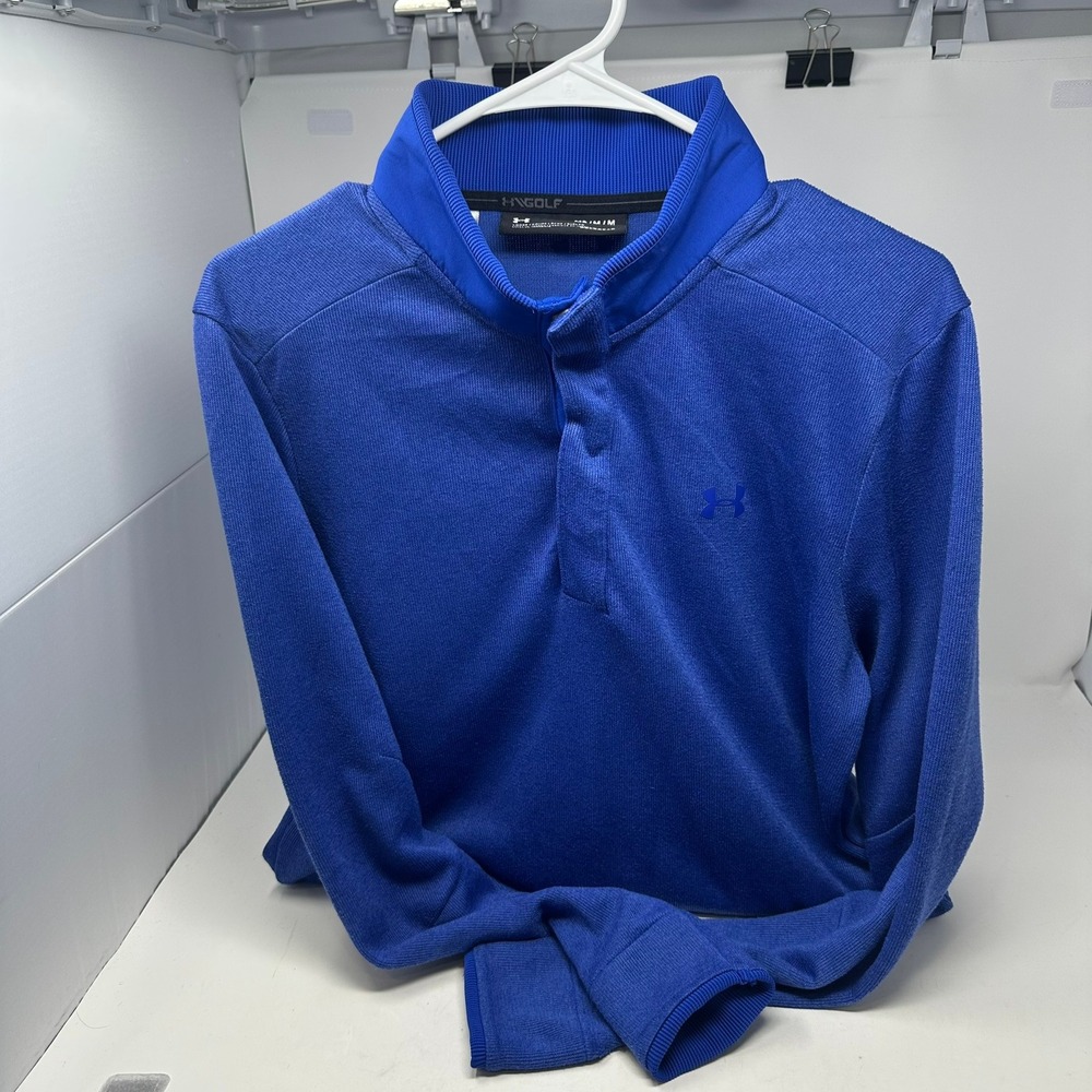 Under Armour Pullover Men Medium Blue Golf ColdGear 1329832 Snap Mock Neck